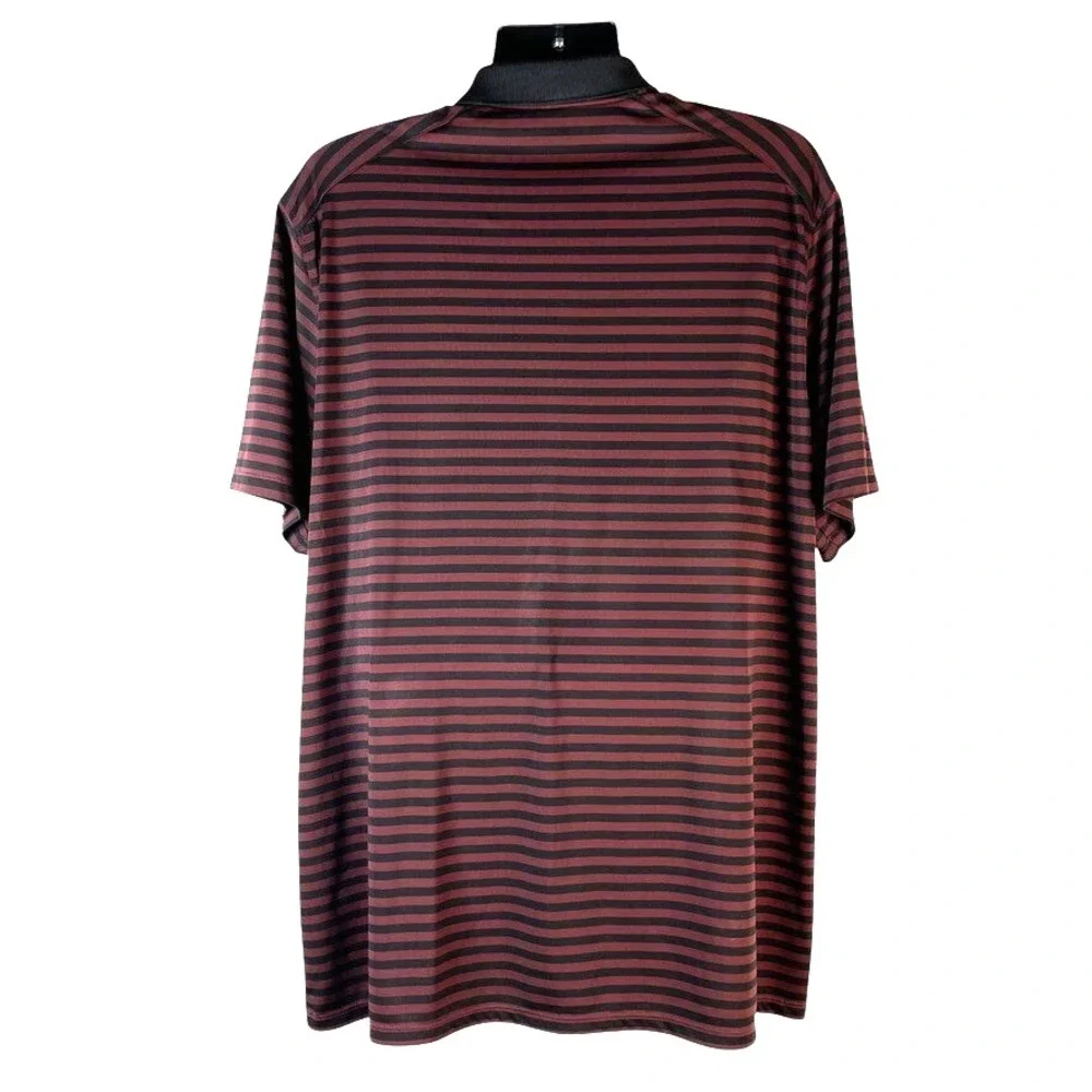 Nike Golf Shirt Men's Sz 2XL Black Rust Striped Dri-Fit Performance Polo Tagless